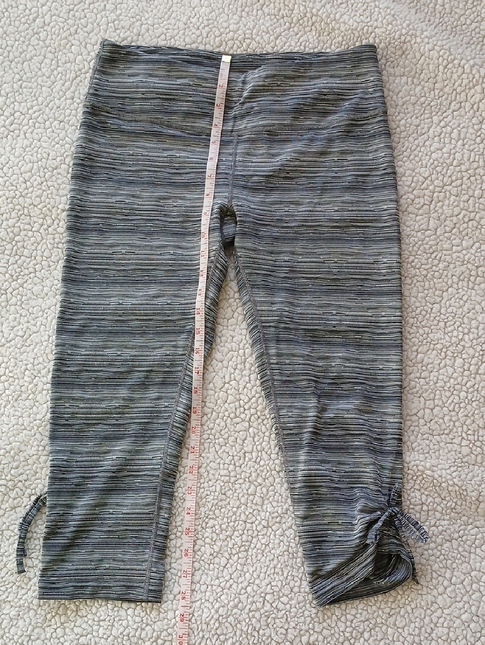 Moving Comfort Heathered Gray Striped Tie-Hem Leggings